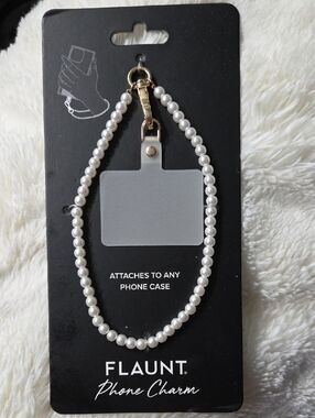 Flaunt Pearl Phone Charm Wrist Strap - White Keychain Carry Strap Holder